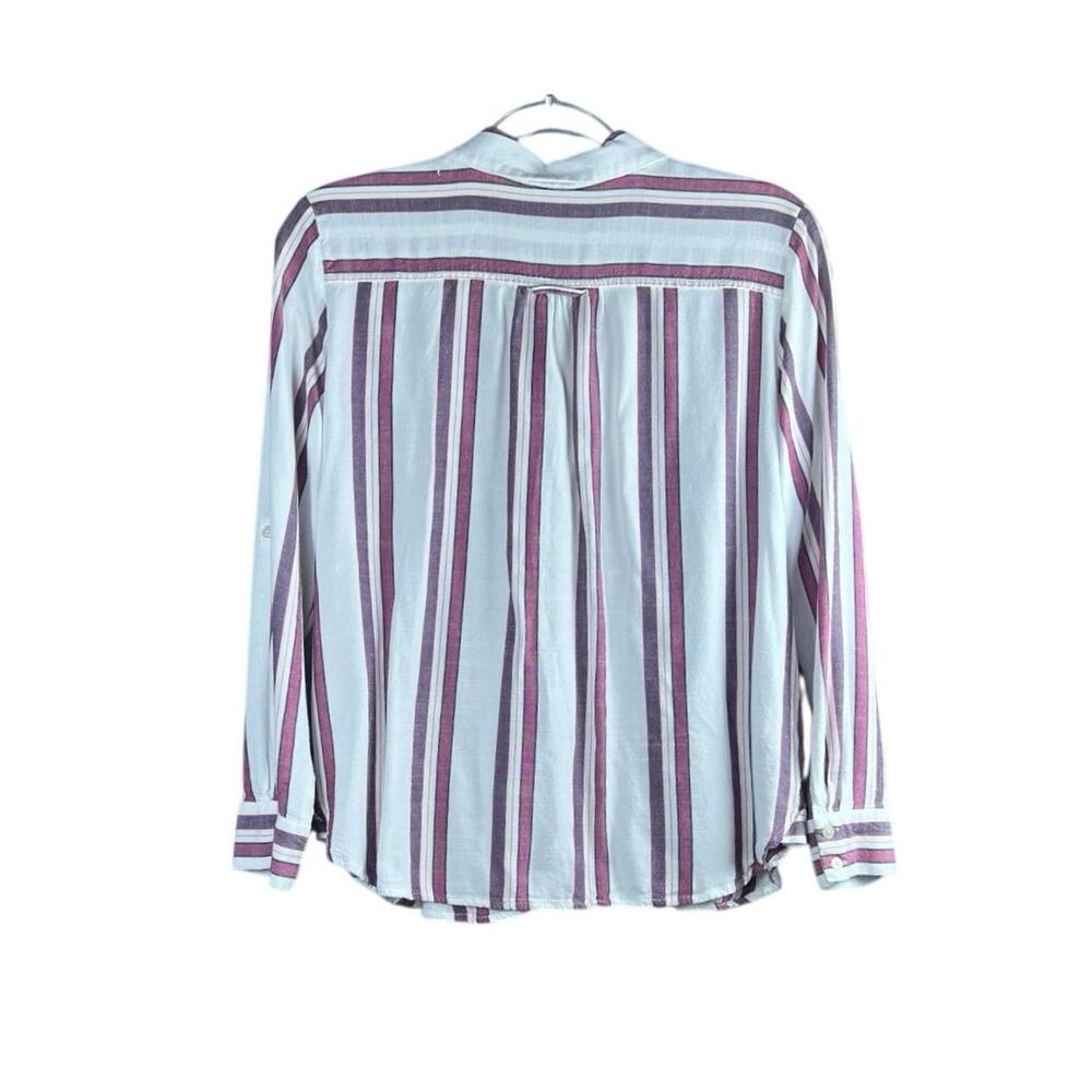 LOFT Petites Cream Striped Rayon Button Up Blouse Boyfriend Fit Size MP - Picture 3 of 4